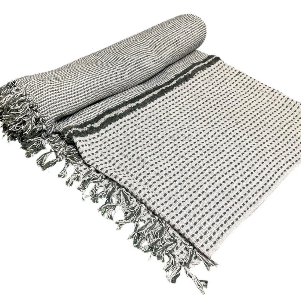 Pom Pom at Home Textured Throw Blanket in Cream and Gray